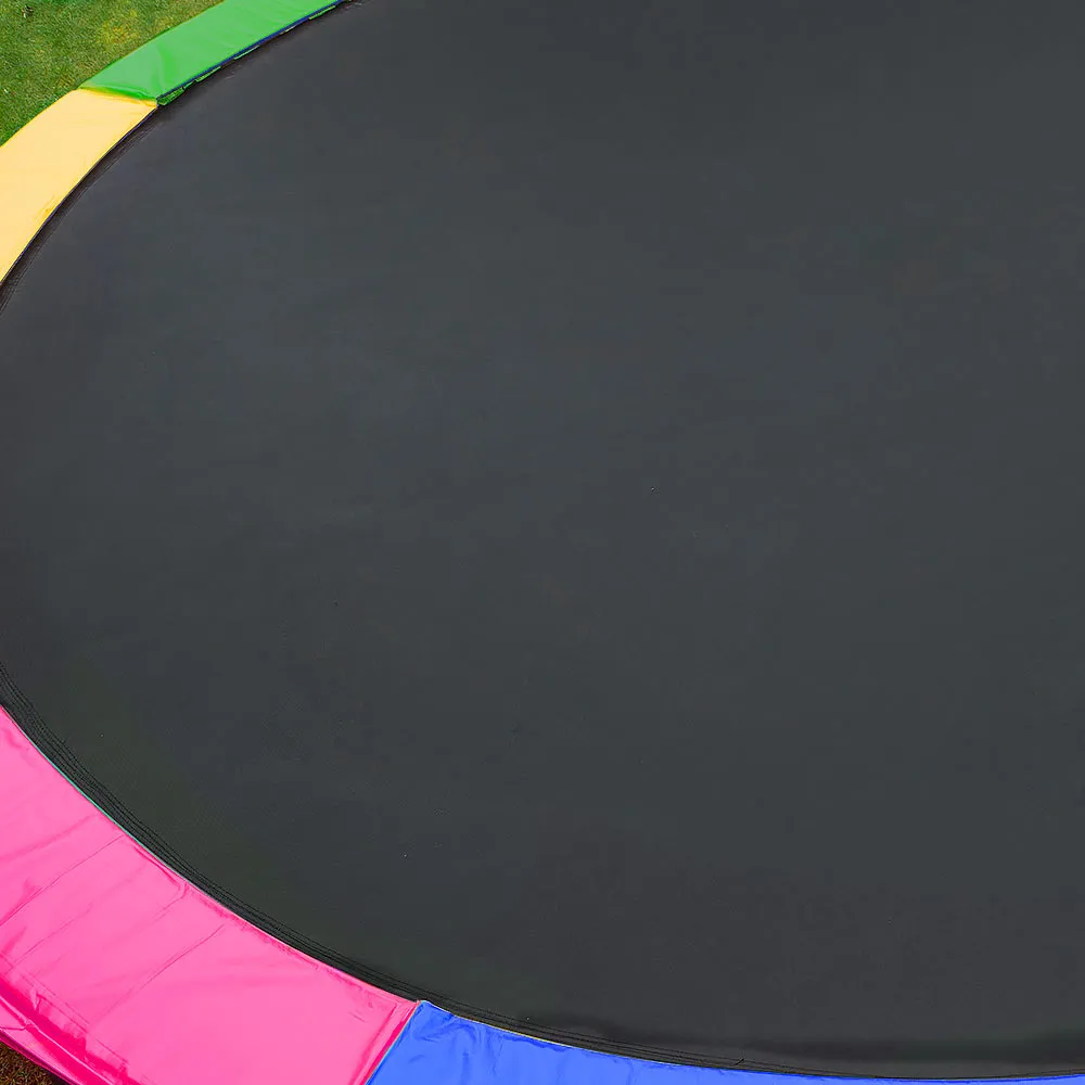 12ft Outdoor Trampoline for Kids with Safety Enclosure, Pad, Mat, Ladder, and Basketball Hoop Set - Rainbow