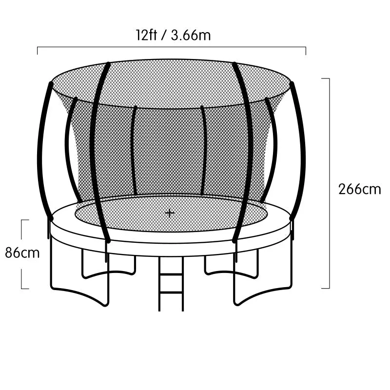 12ft Outdoor Trampoline for Kids with Safety Enclosure, Pad, Mat, Ladder, and Basketball Hoop Set - Rainbow