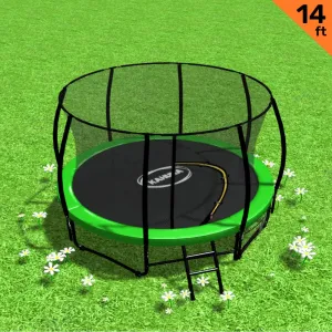 14ft Trampoline Safety Set: Ladder, Spring Mat, Net, Pad Cover - Green