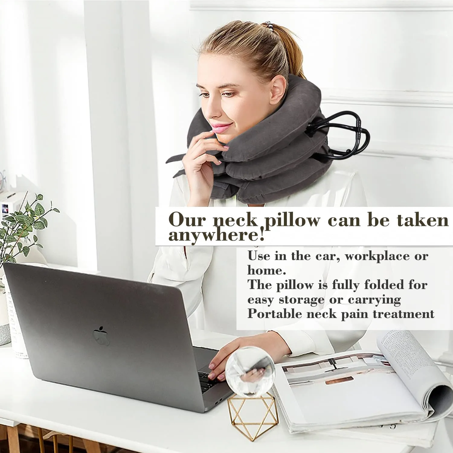 Adjustable Inflatable Neck Stretch Spine Traction Device - Used for Instant Relief of Neck Pain and Shoulder Alignment Pain - Portable Home Relieving Inflatable Neck Care Equipment (Grey) Grey