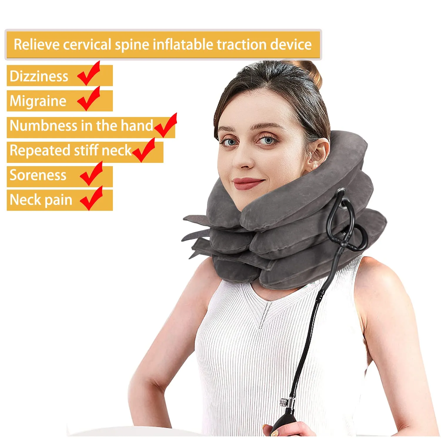 Adjustable Inflatable Neck Stretch Spine Traction Device - Used for Instant Relief of Neck Pain and Shoulder Alignment Pain - Portable Home Relieving Inflatable Neck Care Equipment (Grey) Grey