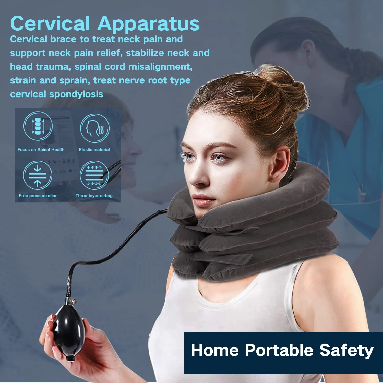 Adjustable Inflatable Neck Stretch Spine Traction Device - Used for Instant Relief of Neck Pain and Shoulder Alignment Pain - Portable Home Relieving Inflatable Neck Care Equipment (Grey) Grey