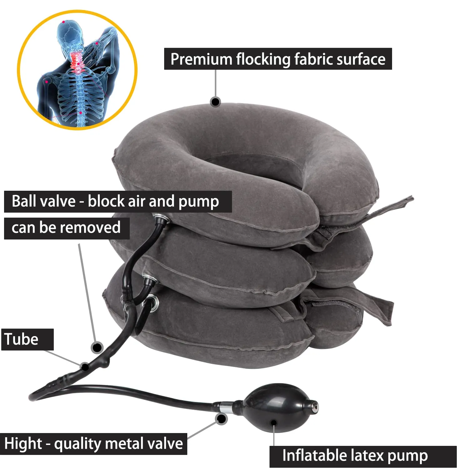 Adjustable Inflatable Neck Stretch Spine Traction Device - Used for Instant Relief of Neck Pain and Shoulder Alignment Pain - Portable Home Relieving Inflatable Neck Care Equipment (Grey) Grey