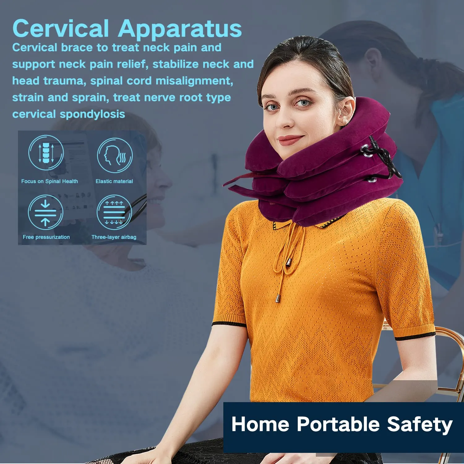Adjustable Inflatable Neck Stretch Spine Traction Device - Used for Instant Relief of Neck Pain and Shoulder Alignment Pain - Portable Home Relieving Inflatable Neck Care Equipment (Red) Red