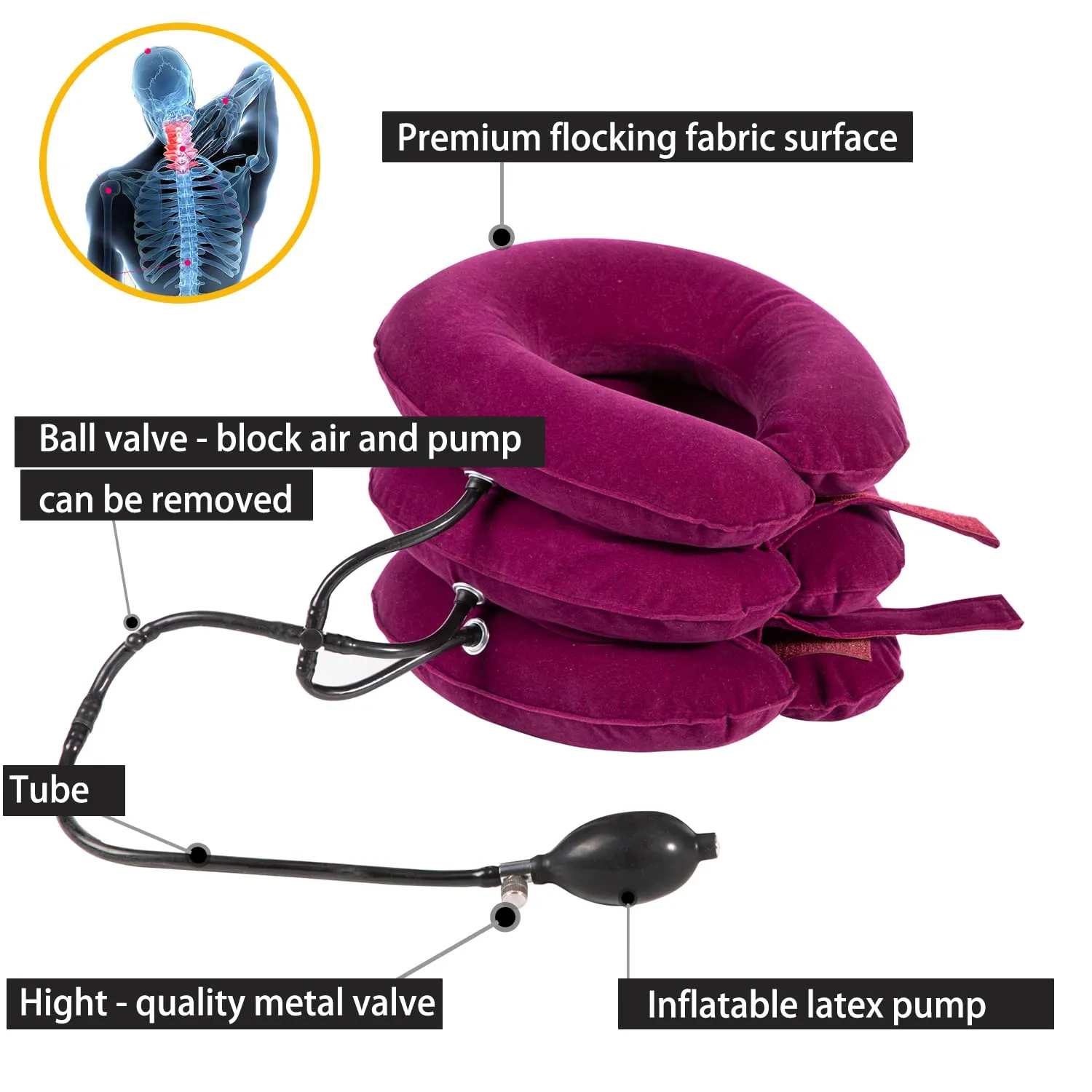 Adjustable Inflatable Neck Stretch Spine Traction Device - Used for Instant Relief of Neck Pain and Shoulder Alignment Pain - Portable Home Relieving Inflatable Neck Care Equipment (Red) Red