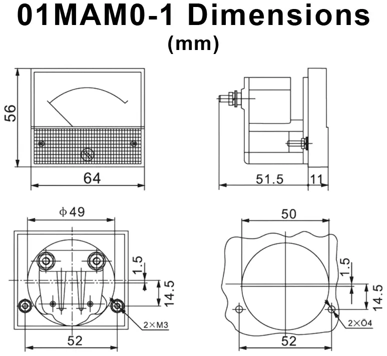 Analog Ammeter 0-1mA DC Amp Meter, Panel Mount Meter Movement
