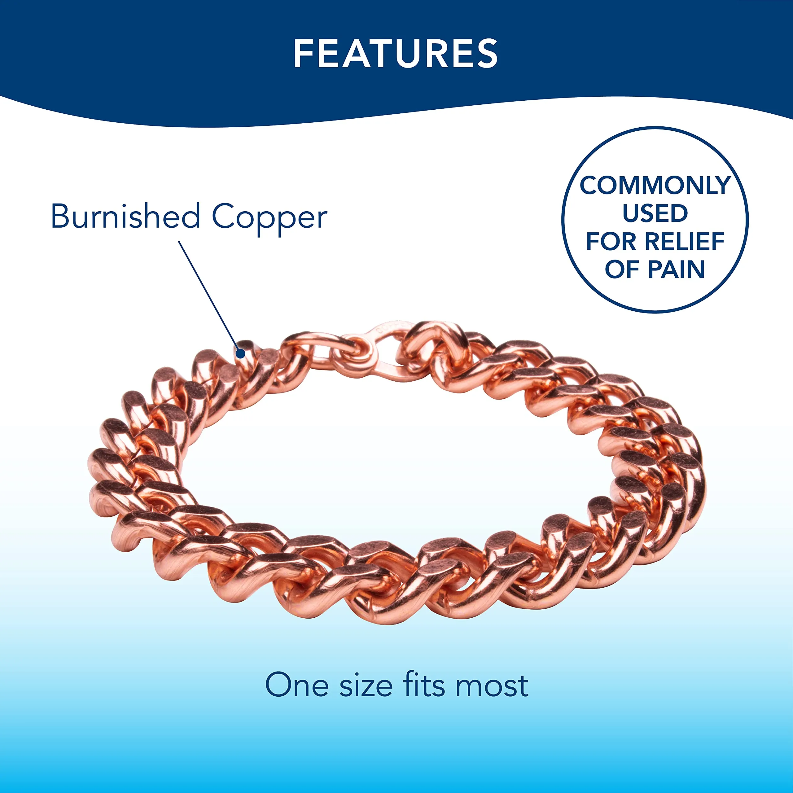 Apex Copper Bracelet Wide Link Size 9", Burnished Copper, Folk Remedy Used for Easing Joint Pain & Stiffness Due to Rheumatism and Arthritis, One Size Fits All
