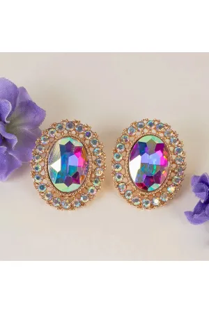 Bright Brilliance Gold Ab Rhinestone Button Earring