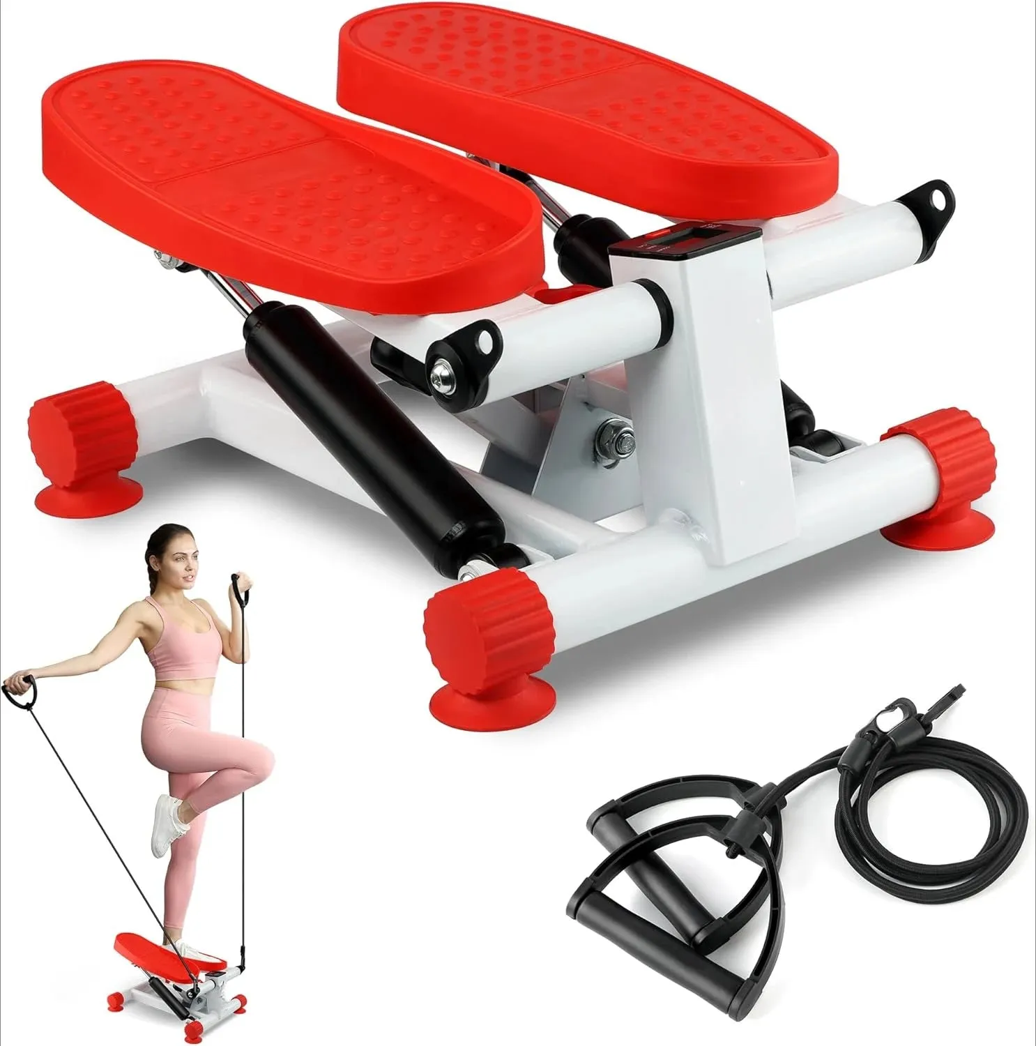 Hydraulic Stepper with Resistance Bands  350LB Capacity Home Gym Equipment, Full-Body Cardio Machine with LED Display & Twist Motion (Compact)
