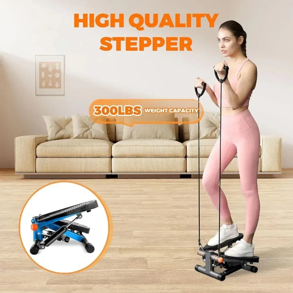 Hydraulic Stepper with Resistance Bands  350LB Capacity Home Gym Equipment, Full-Body Cardio Machine with LED Display & Twist Motion (Compact)
