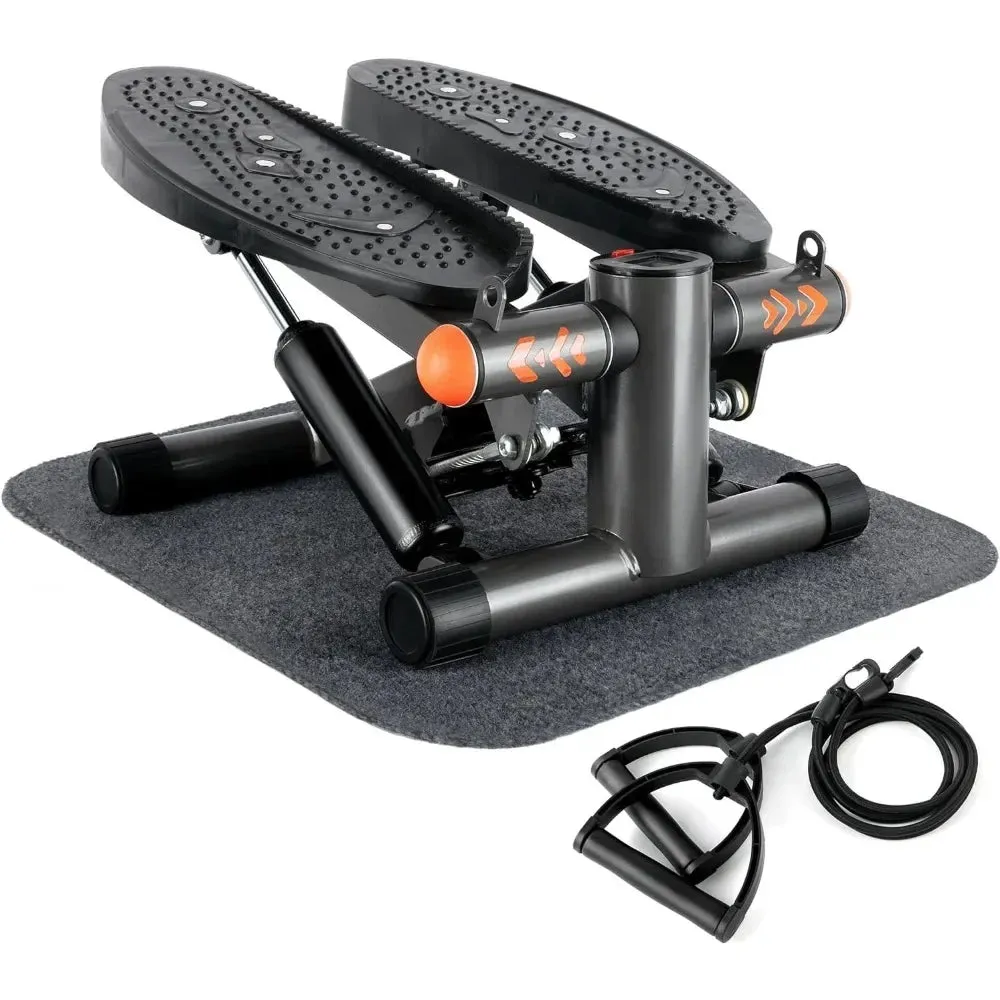 Hydraulic Stepper with Resistance Bands  350LB Capacity Home Gym Equipment, Full-Body Cardio Machine with LED Display & Twist Motion (Compact)