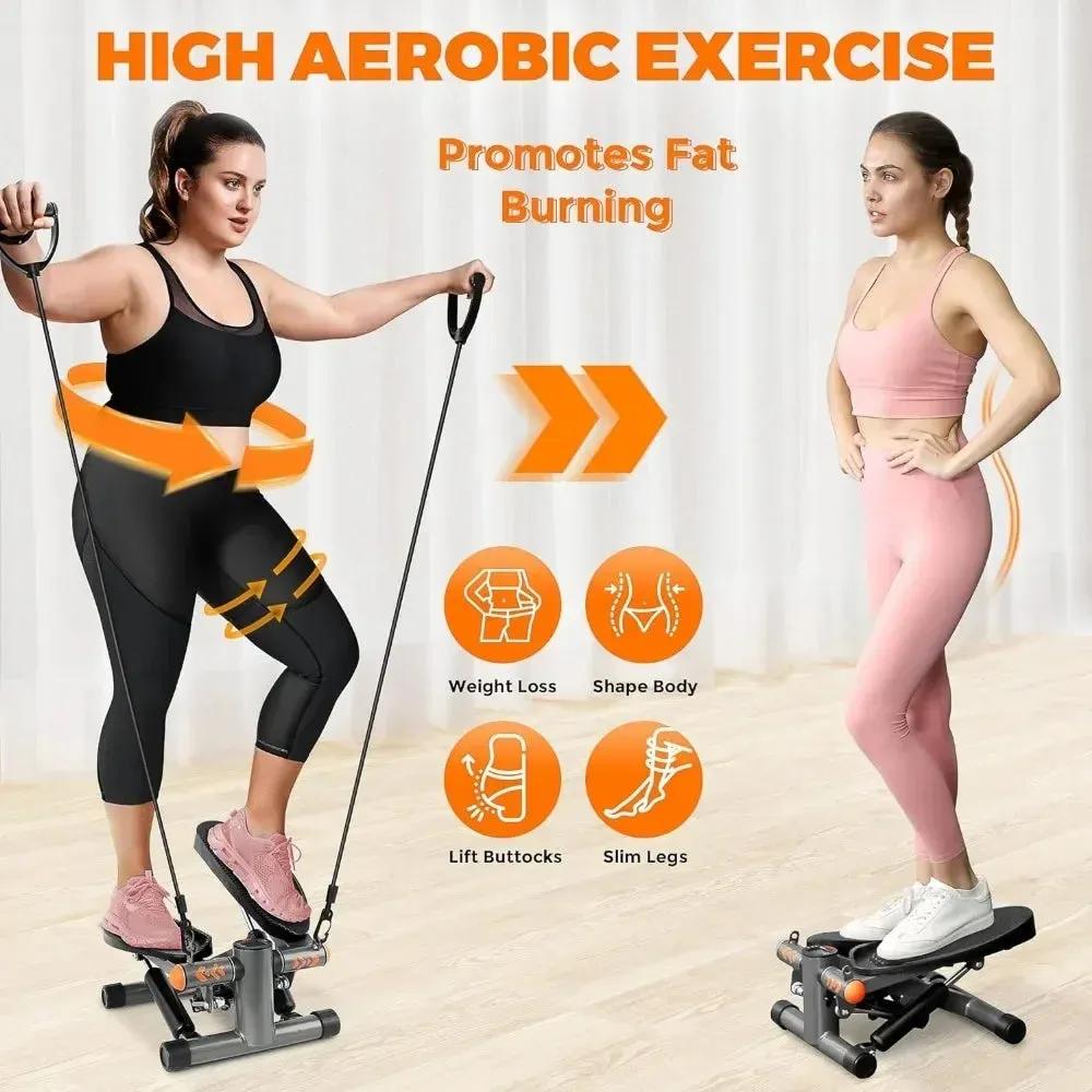 Hydraulic Stepper with Resistance Bands  350LB Capacity Home Gym Equipment, Full-Body Cardio Machine with LED Display & Twist Motion (Compact)