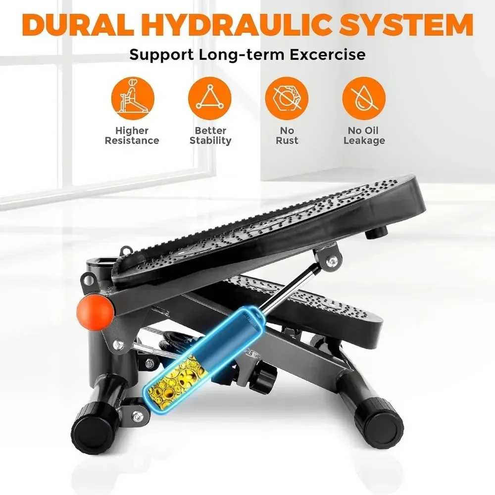 Hydraulic Stepper with Resistance Bands  350LB Capacity Home Gym Equipment, Full-Body Cardio Machine with LED Display & Twist Motion (Compact)