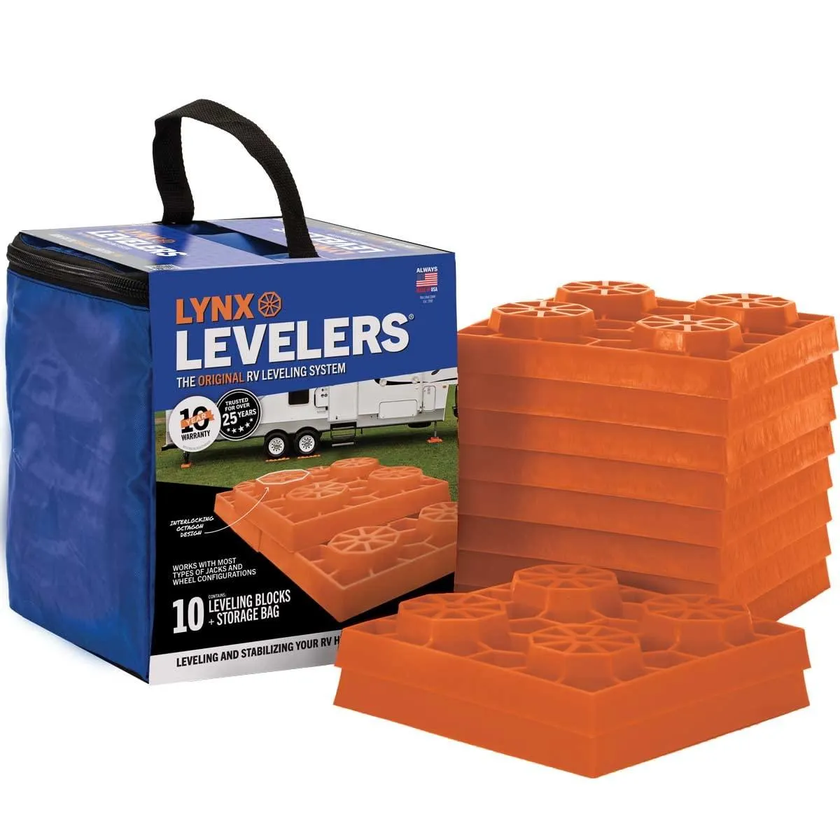 Lynx Leveler for RV Leveling Block with Nylon Storage Case, (Pack of 10)