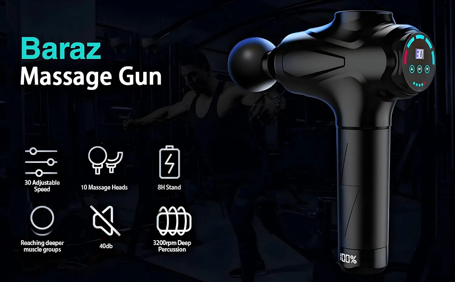Massage Gun Deep Tissue with 10 Massage Heads - Neck, Shoulder, and Back Pain Relief I Portable and Super Quiet Muscle Massager