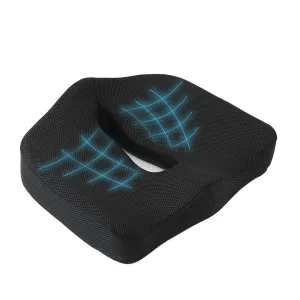 SAVYA HOME Seat Cushion for Chair, Premium Memory Foam Orthopedic Cushion with Adjustable Dual Straps, Machine Washable Cushion for Tail Bone Pain Relief (Black)