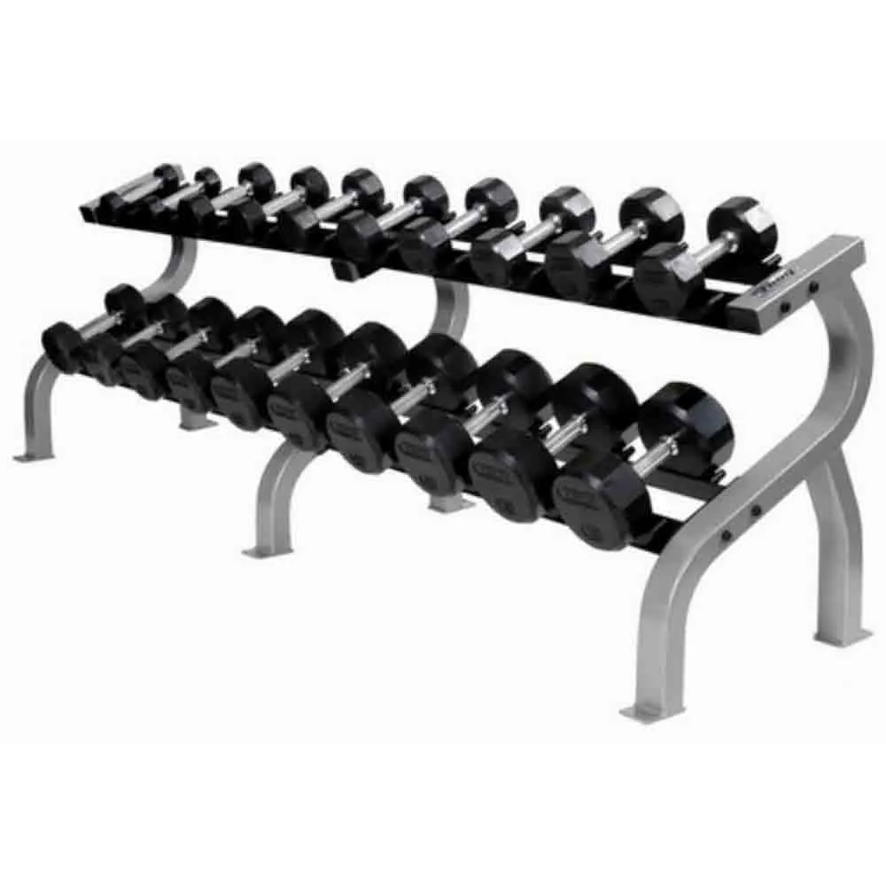Troy 55 lb to 100 lb 12 Sided Premium Rubber Encased Dumbbell Set with Rack