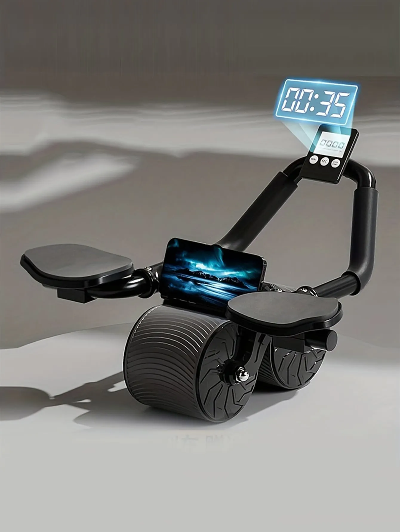 Upgraded Ab Roller With Wider Wheel, Timer, Armrest And Auto-rebound Function For Abdominal Exercise
