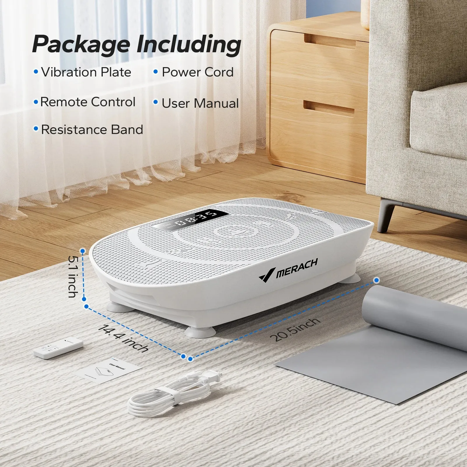 Whole Body Vibration Plate Machine  10-Level Power Vibrate Platform with Resistance Bands & Remote, 300LB Capacity for Home Fitness (Quiet, LED Display)