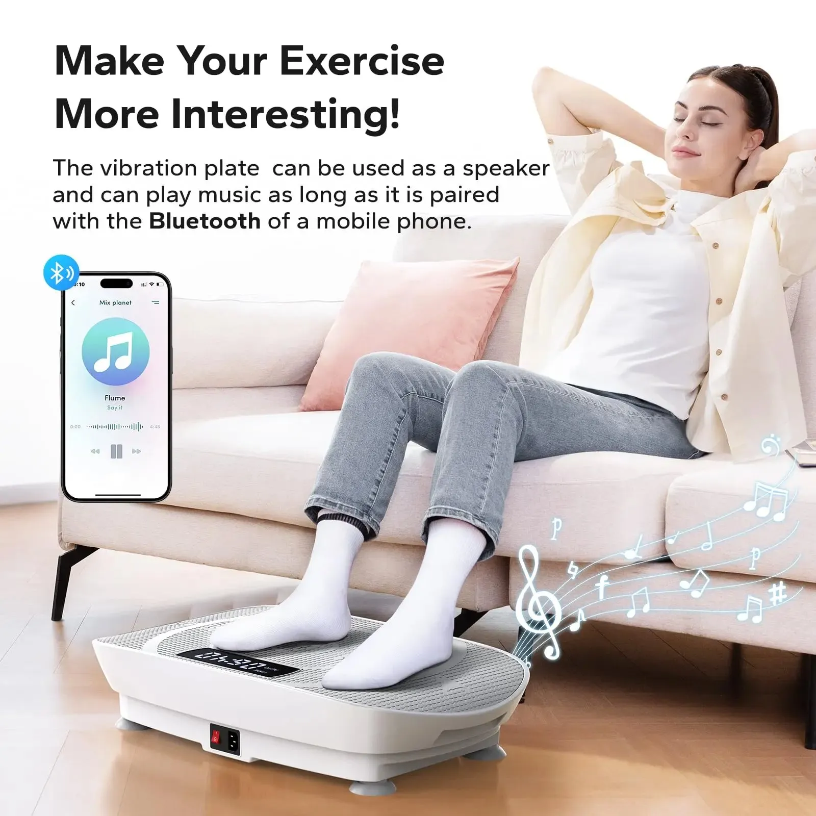 Whole Body Vibration Plate Machine  10-Level Power Vibrate Platform with Resistance Bands & Remote, 300LB Capacity for Home Fitness (Quiet, LED Display)