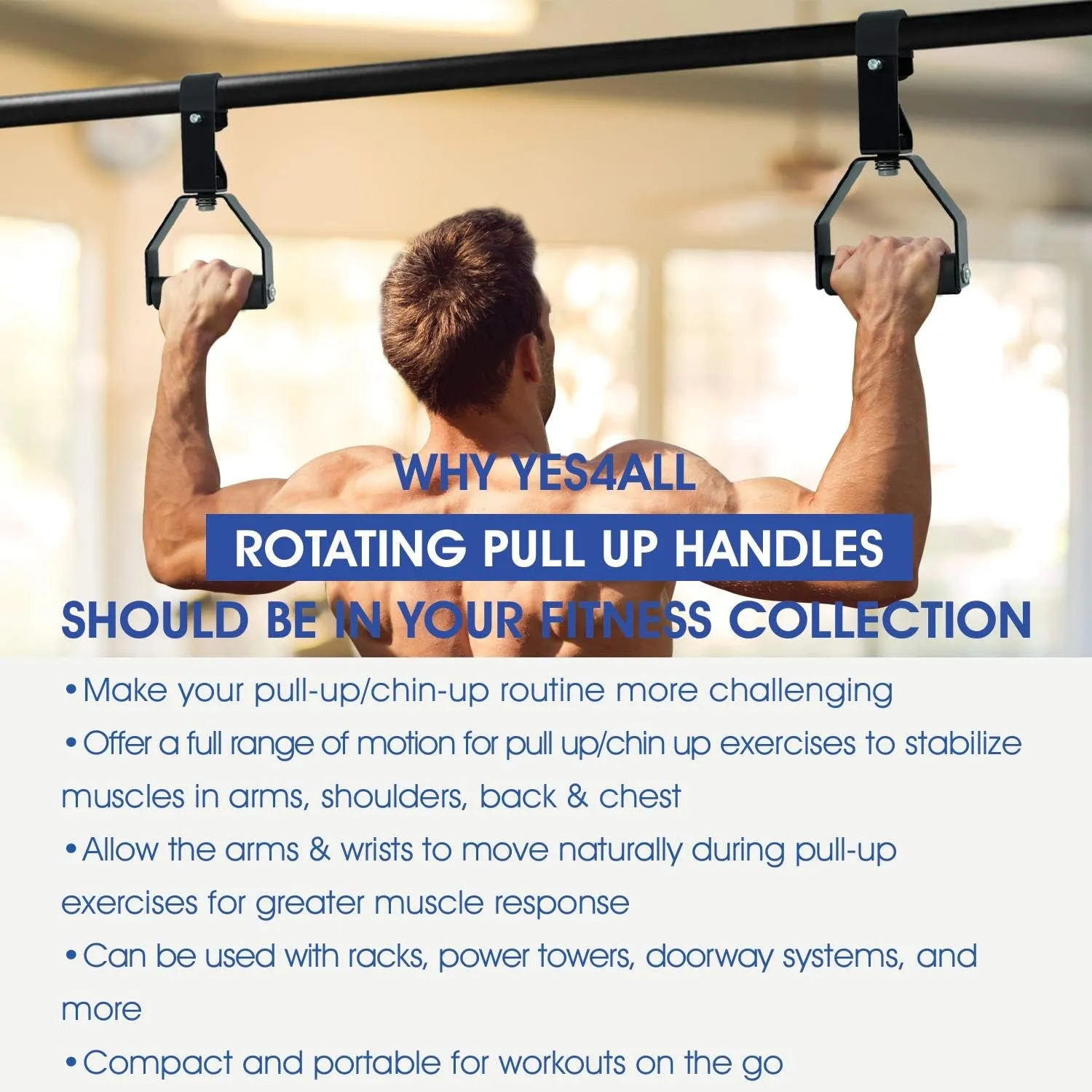 Yes4All Rotating Pull up Handles for Pull up Bar/Pull up Grips/Barbell Handles with Non-Slip & Foam Pad Grips - Twist Motion for Strength Training Workout